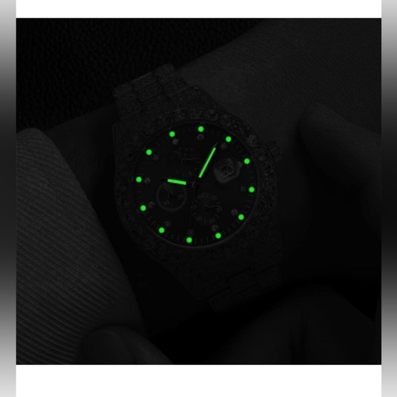 0001266 Mens Diamond Watch Bling Iced-Out Luminous Watches - Picture 3 of 4